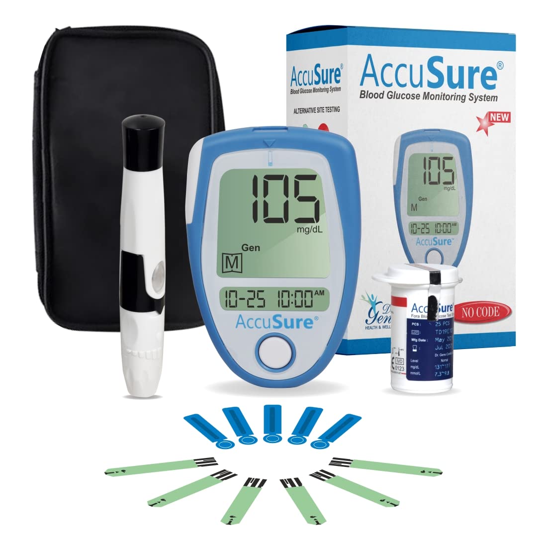 AccuSure Instant Digital Blood Glucometer Kit |With 25 Strips,10 Lancet,1 Lancing Device For Accurate Blood Glucose Sugar