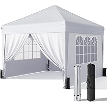 10x10 Pop Up Canopy with Sidewalls, Outdoor Instant Canopy Tent with Carry Bag for Commercial Events, Camping, Backyard Parties - White