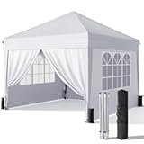 10x10 Pop Up Canopy with Sidewalls&comma; Outdoor Instant Canopy Tent with Carry Bag for Commercial Events&comma; Camping&comma; Backyard Parties - White