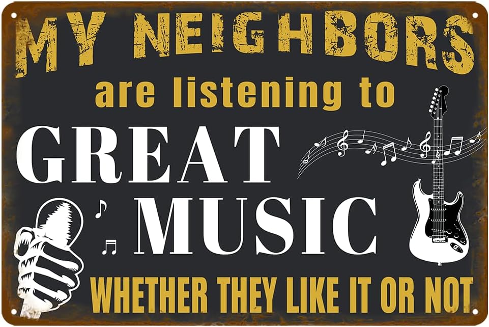 Vintage Man Cave Decor Funny Metal Tin Signs Mancave Decor For Men Garage Accessories For Men Funny Sarcasm Music Gifts Signs My Neighbors Are Listening To Great Music Metal Bar Signs For Outside 8x12