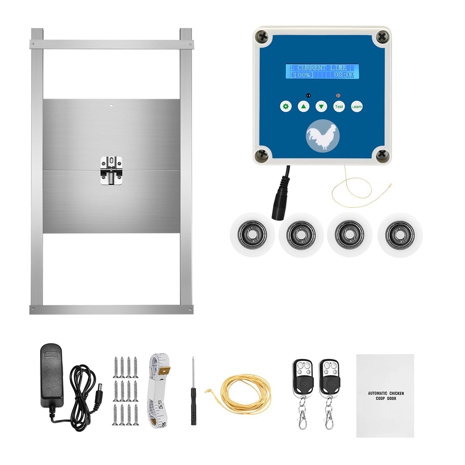 Puerta Automática For Gallinero con Temporizador, Sensor De Luz, Pantalla LCD, Función Alarma Batería Baja, 4 Modos Configuración, 2 Controles Remotos Seguro Confiable(A)
