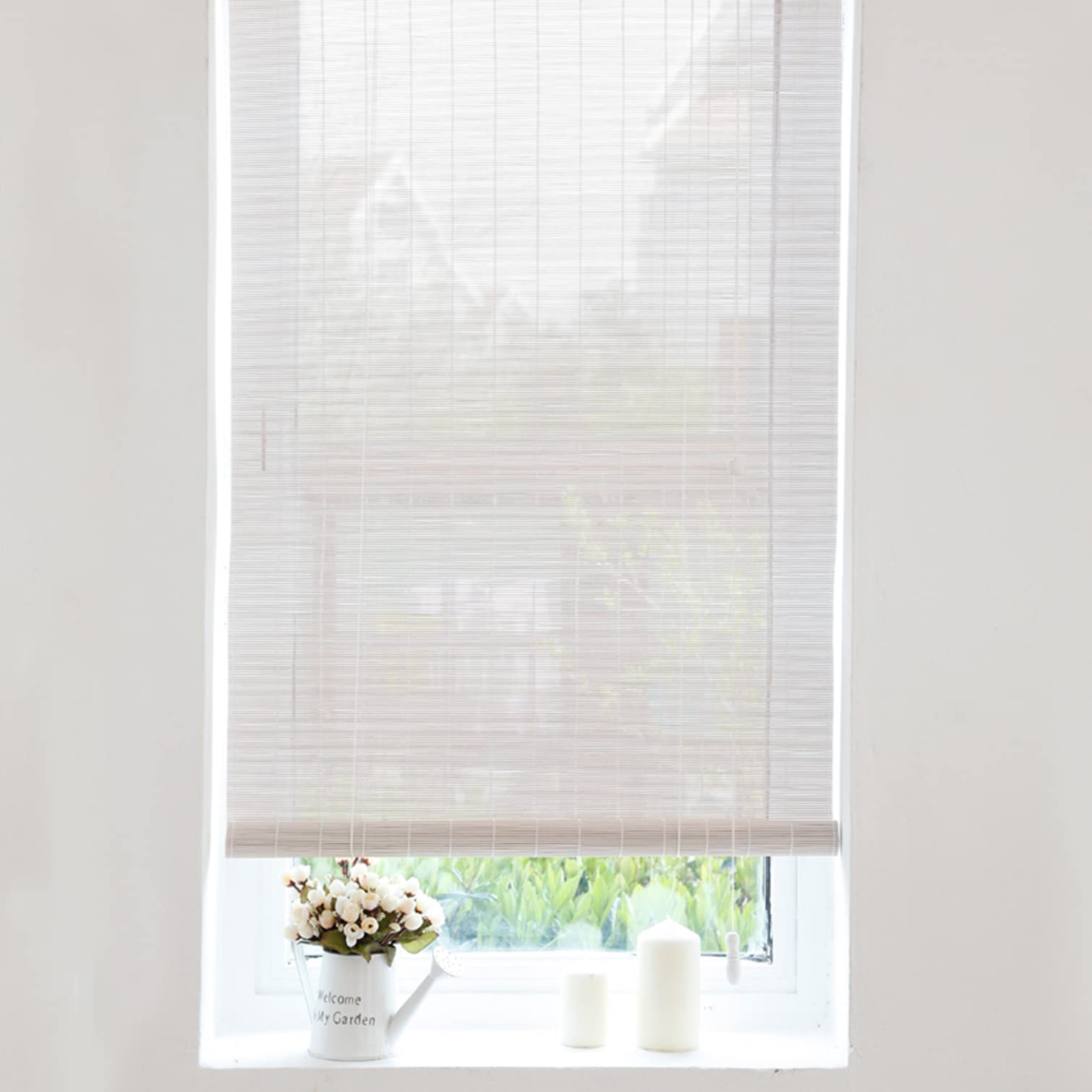 Tende a rullo in bambù su misura, eleganti paralumi filtranti per la privacy, perfette per terrazze, balconi e finestre, uso interno/esterno, elegante design bianco