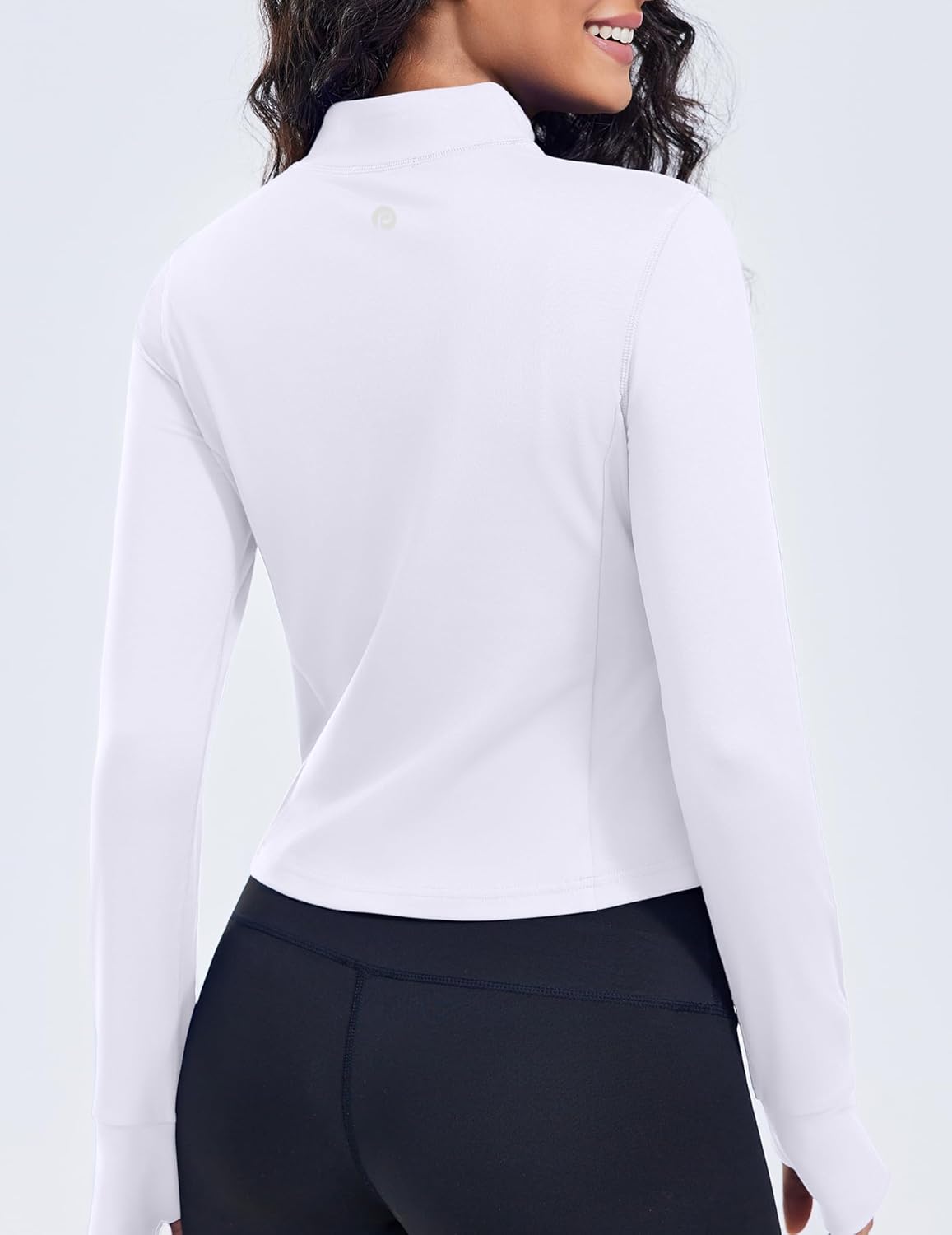 PINSPARK Women Cropped Workout Jackets Full Zip Slim Fit Athletic Jackets Thumb Holes Running Jacket with Zipper Pockets - Image 2