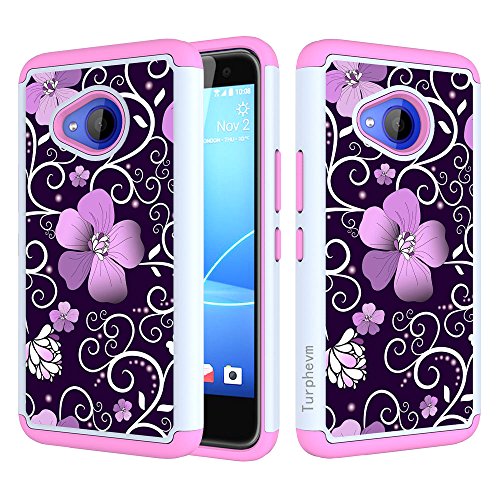 HTC U11 Life Case,Turphevm [Shock Absorption] Dual Layer Anti-Slip Armor Silicone Rubber Heavy Duty Hybrid Protective Cover for HTC U11 Life(5.2 inch)(Pink Violet)