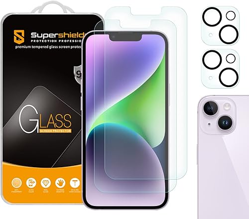 Supershieldz Paquete de 2 protectores de pantalla de vidrio templado antirreflejos (mate) diseñado para iPhone 14 (6.1 pulgadas) + lente de cámara,