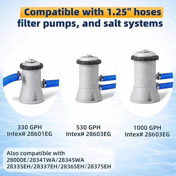 Replacement Pool Hoses for Above Ground Pools 1 1/4, 59 Long Filter Pump Hose, 2 Packs Pool Pump Hose with 2 Hose Holders and 4 Metal Clamps (Blue)
