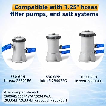 Replacement Pool Hoses for Above Ground Pools 1 1/4, 59 Long Filter Pump Hose, 2 Packs Pool Pump Hose with 2 Hose Holders and 4 Metal Clamps (Blue)