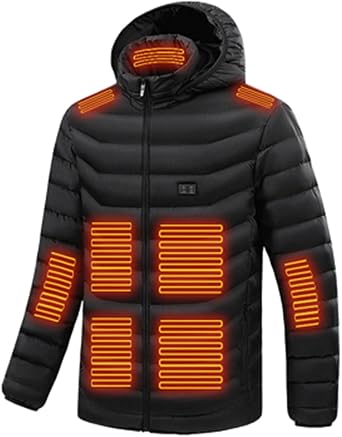 Womens Heated Puffer Jacket 15 Heating Zones Hooded Coat USB Warm Jacket Winter Smart Heated Coat Unisex