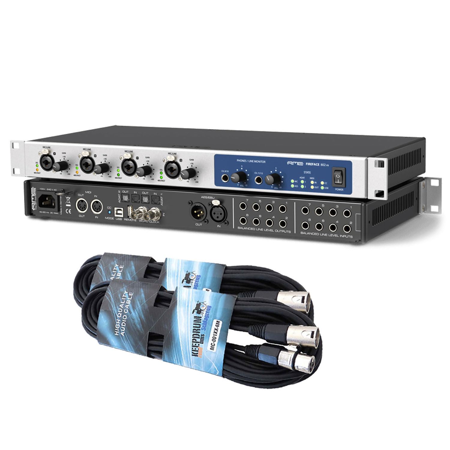 RME Fireface 802 FS 60 canali USB Audio Interface + 2 cavi Keepdrum XLR 6 m