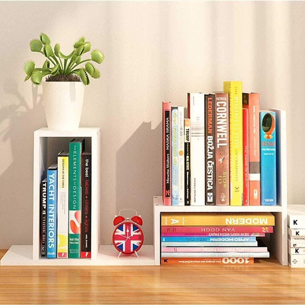 JLD Wood Adjustable Small Desktop Bookshelf, Expandable Desktop Storage Organizer, Desktop Organizer Office Storage Rack, Display Shelf Rack, Office Supplies Desk Organizer, White : Office Products