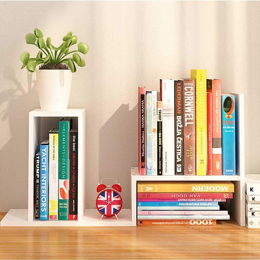Wood Adjustable Small Desktop Bookshelf, Expandable Desktop Storage Organizer, Desktop Organizer Office Storage Rack, Display Shelf Rack, Office Supplies Desk Organizer, White
