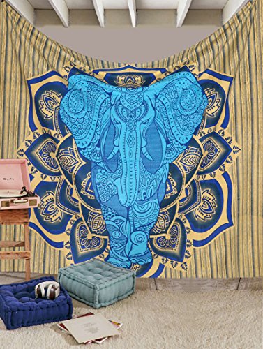 Exclusive Branded Tapestry By UrbanKnot Elephant in Mandala Hippie Bohemian Psychedelic Intricate Gypsy Indian Boho Tapestry Wall Hanging