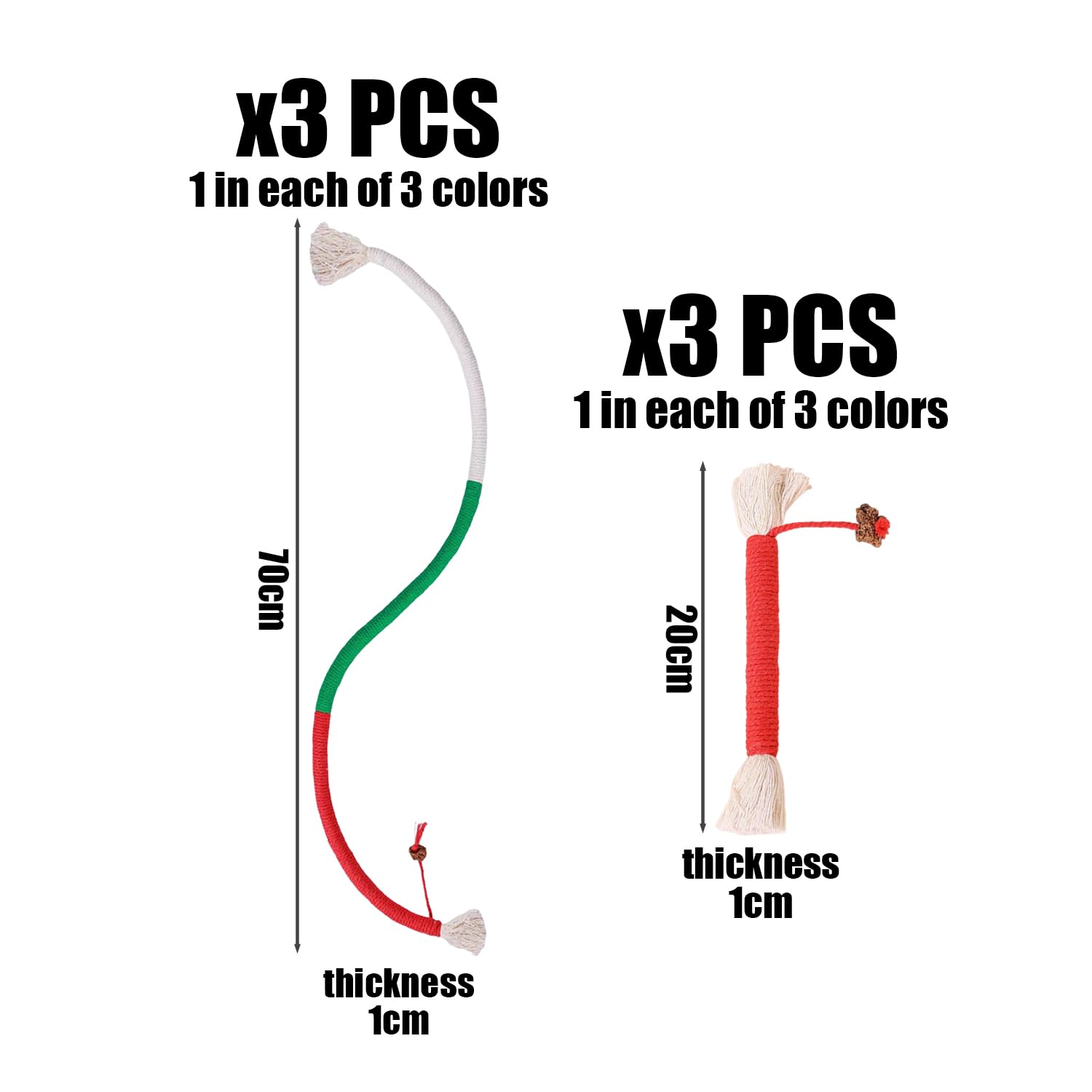 3 Long & Short Cat Chewing Rope for Teething - Cotton Molar Pet Toy - Image 2
