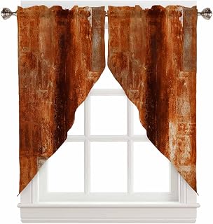 Burnt Orange Swag Curtains for Living Room/Bedroom, Oil Painting Abstract Geometric Swag Kitchen Curtain Valances for Windows, Orange Grey Tier Topper Scalloped Curtain 2 Panels, 56"W x 36"L