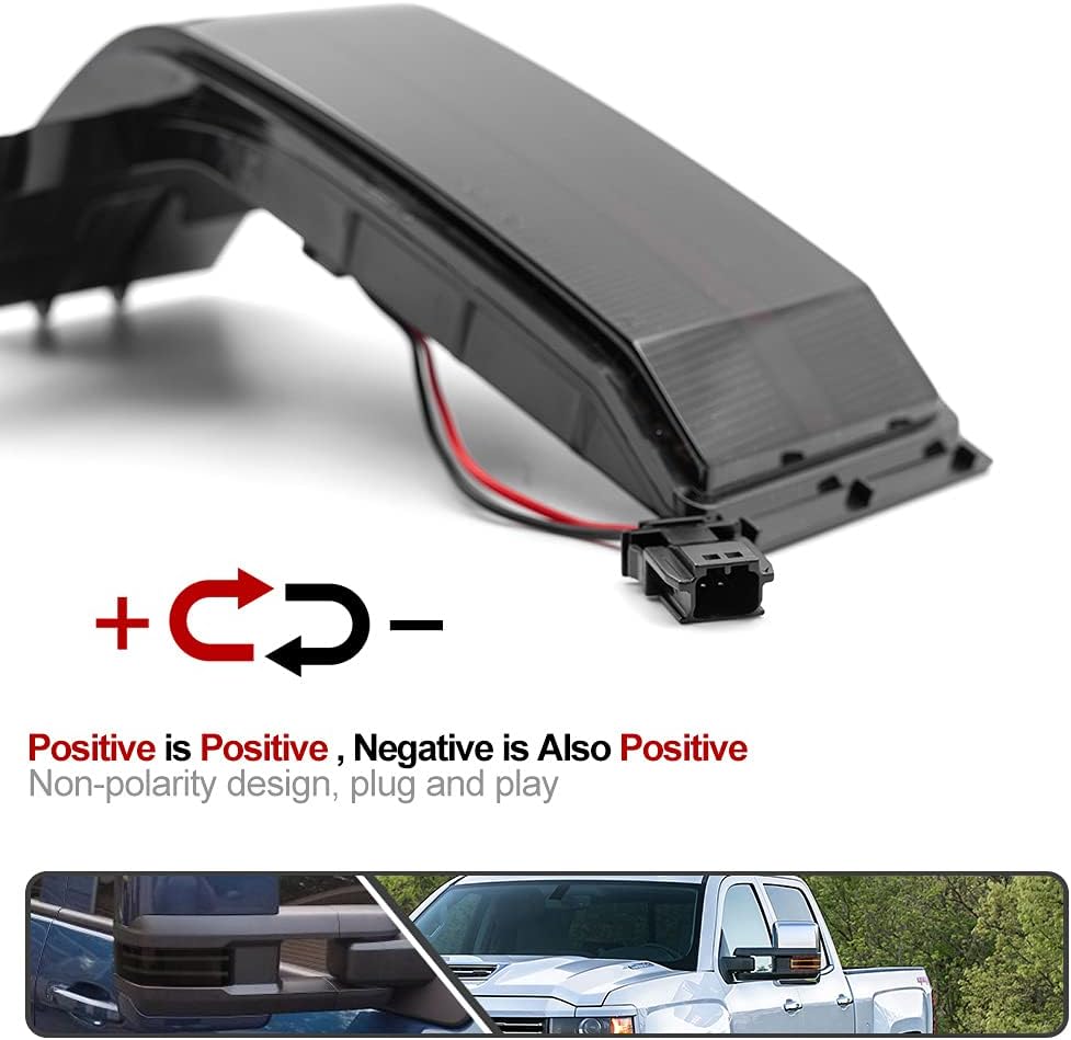 2Pcs Amber Dynamic Sequential Blink/Flow LED Side Mirror Marker Lights for Chevy Silverado 1500 1500LD 2500HD 3500HD GMC Sierra 1500 2500HD 3500HD Smoked Lens Turn Signal Lamp