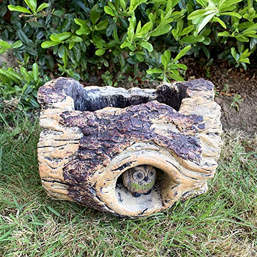 Darthome Outdoor Garden Cement Owl Tree Trunk Log Planter Freestanding Flower Plant Pot 23cm