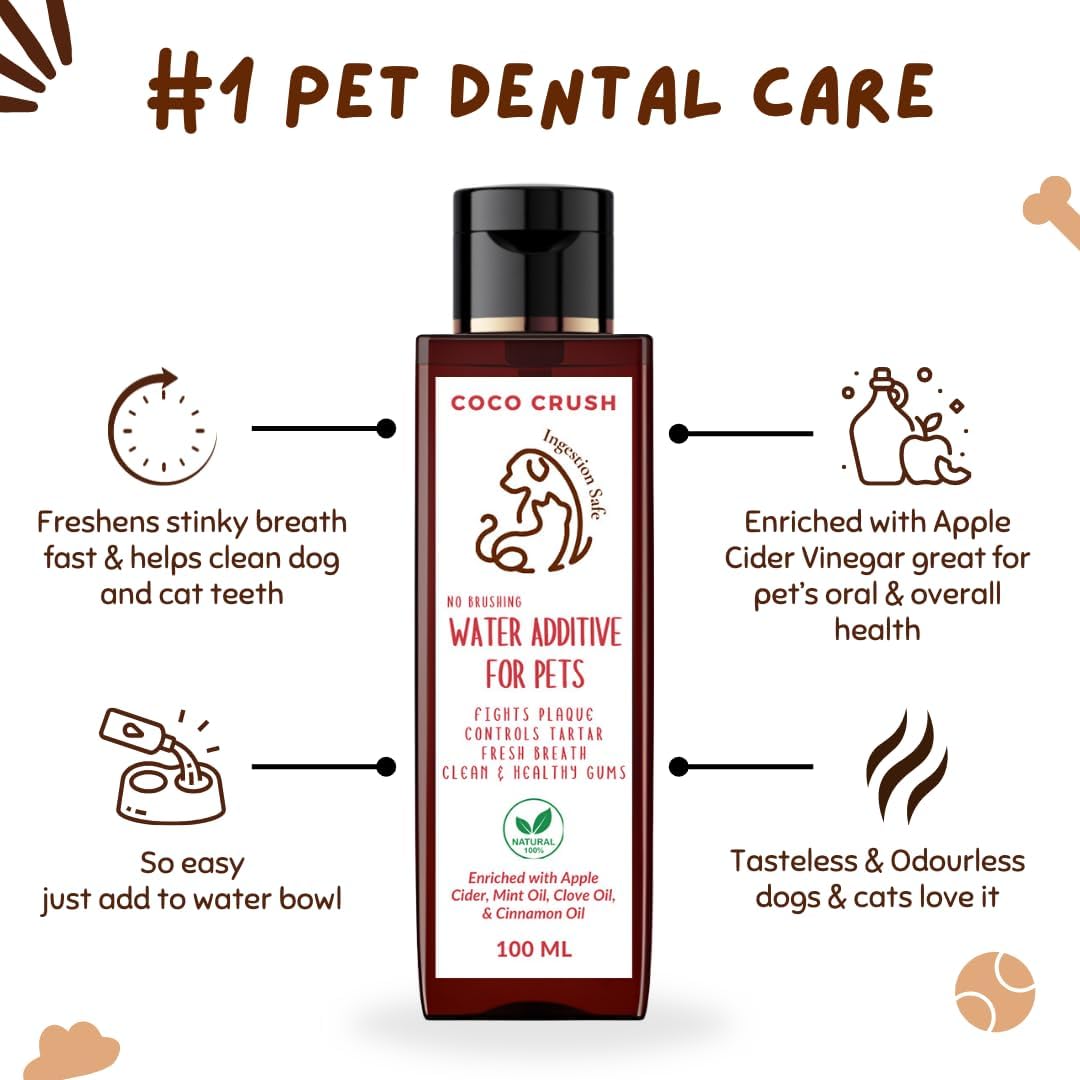 Coco Crush Natural Pet Dental Care Set - Water Additive,100ml; Toothpaste, 100ml; 1 Finger Toothbrush; Mouth Spray, 100ml; for Dogs, Cats | Controls Plaque & Tartar (300ml) 3