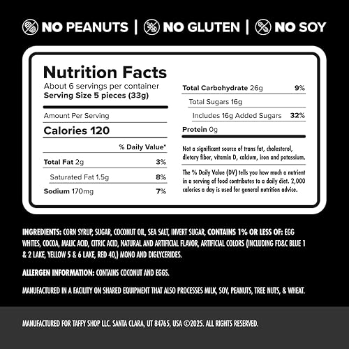 Vista 11 de Taffy Shop Florida Taffy - Caramelos masticables suaves y gourmet, paquete variado, aperitivo dulce a granel, regalo fresco y sin gluten, 30 piezas