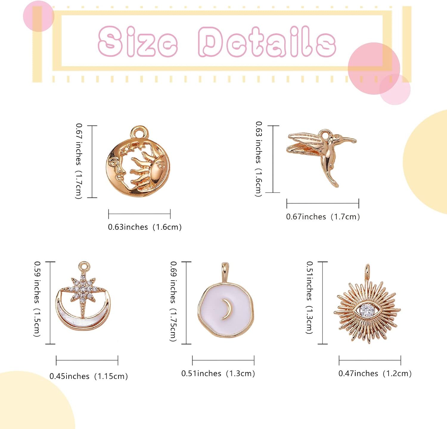 10 Pieces Brass Cubic Zirconia Charms Pendants Real 18K Gold Plated Charms with Freshwater Shell Sun for DIY Necklace Jewelry Making - Image 2