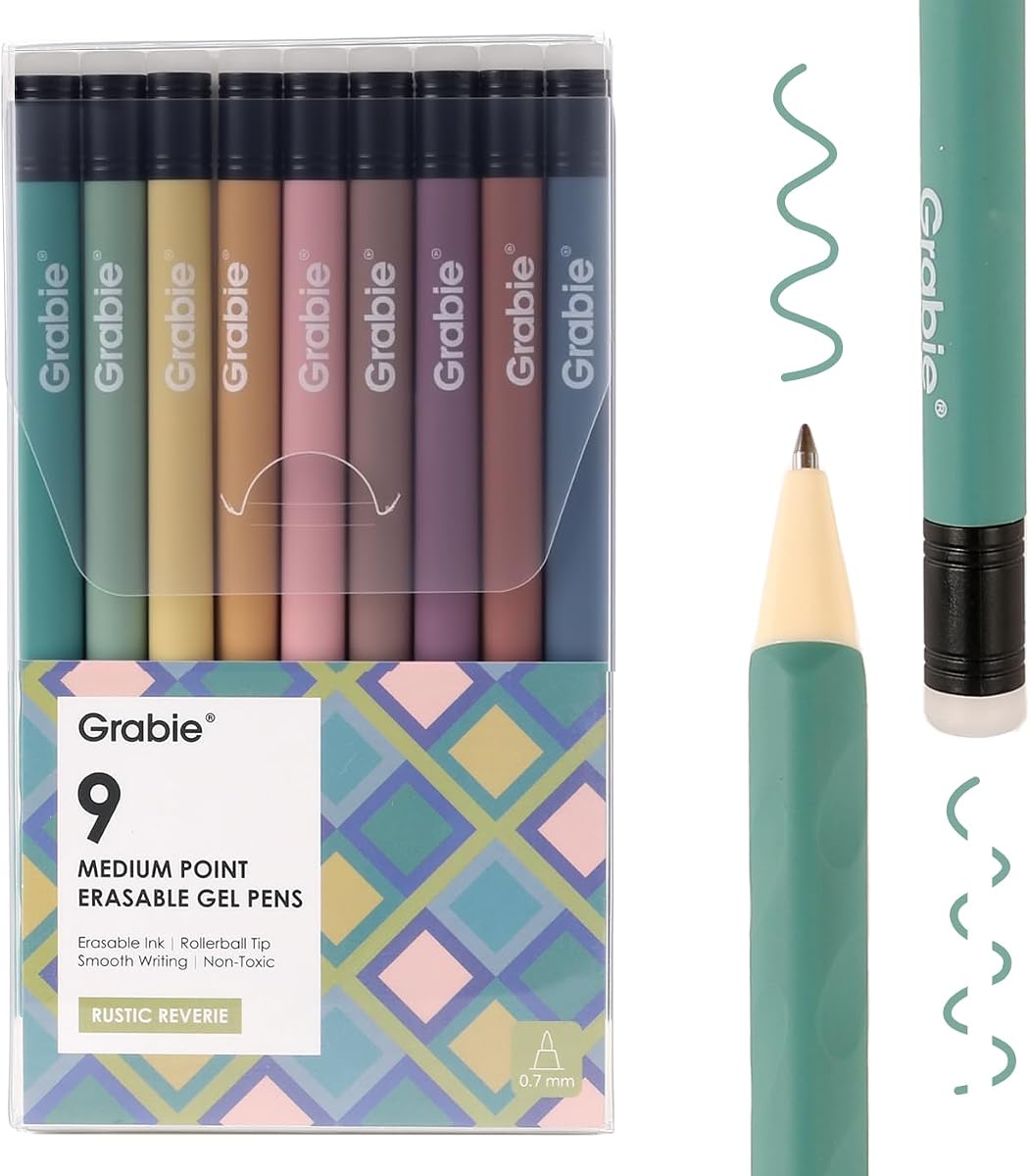 Erasable Gel Pens, 9 Color 0.7 mm Point, Rustic Reverie | Heat-Sensitive Erasable Ink, Clean Erasing, Smooth Writing, Twist-up Design, Drawing, Journaling, Planner, School And Office