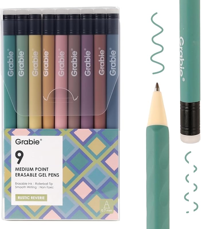 Erasable Gel Pens, 9 Color 0.7 mm Point, Rustic Reverie | Heat-Sensitive Erasable Ink, Clean Erasing, Smooth Writing, Twist-up Design, Drawing, Journaling, Planner, School And Office