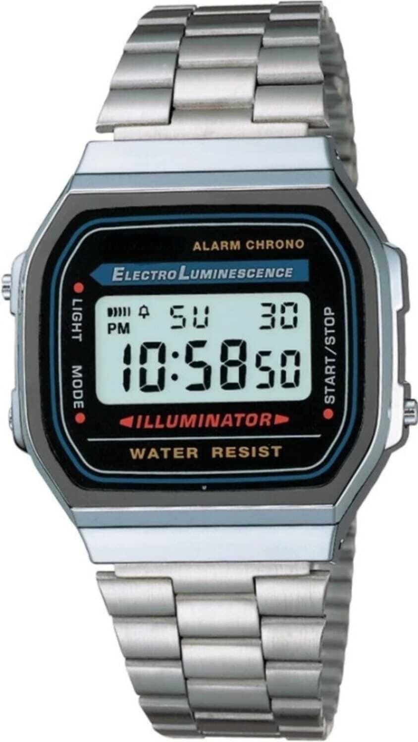 fiiasa Vintage A168WA-1WDF Black Dial Silver Stainless Steel Band Digital Watch - for Men & Women D131-picture-0