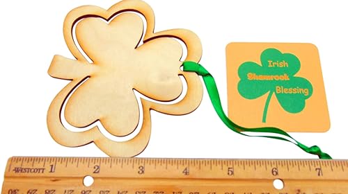 Miniatura 2 de Juego de adornos de trébol de Irlanda con gran decoración navideña irlandesa de madera y tarjeta de oración, 4 pulgadas