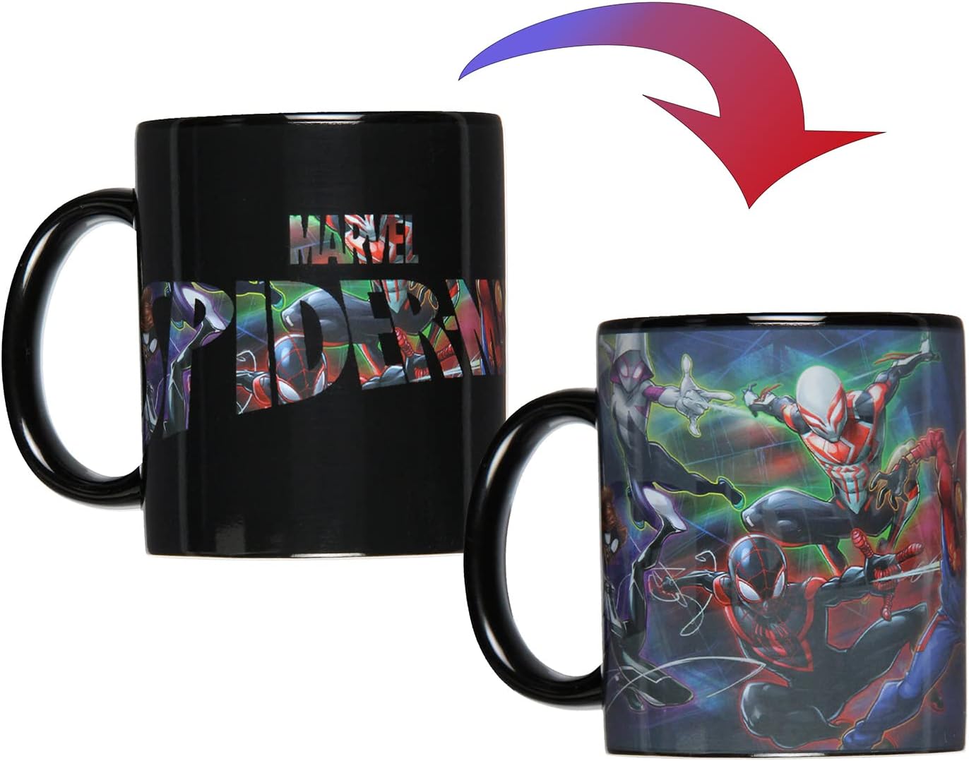 Seven Times Six Marvel Spiderman Miles Morales Spider-Gwen Heat Reactive Color Changing Tea Coffee Mug Cup