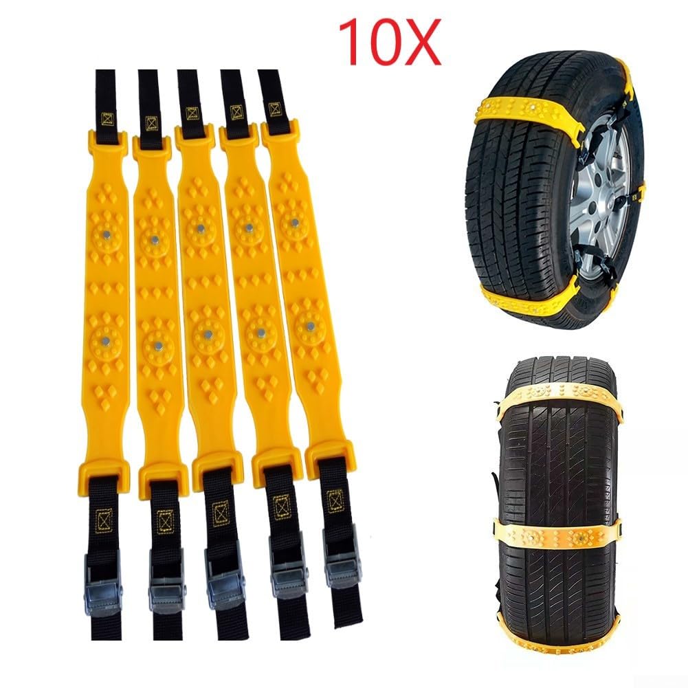 Cadenas de nieve para coche, 10 cadenas de seguridad para neumáticos de coche, antideslizantes, para aliviar la nieve y el barro