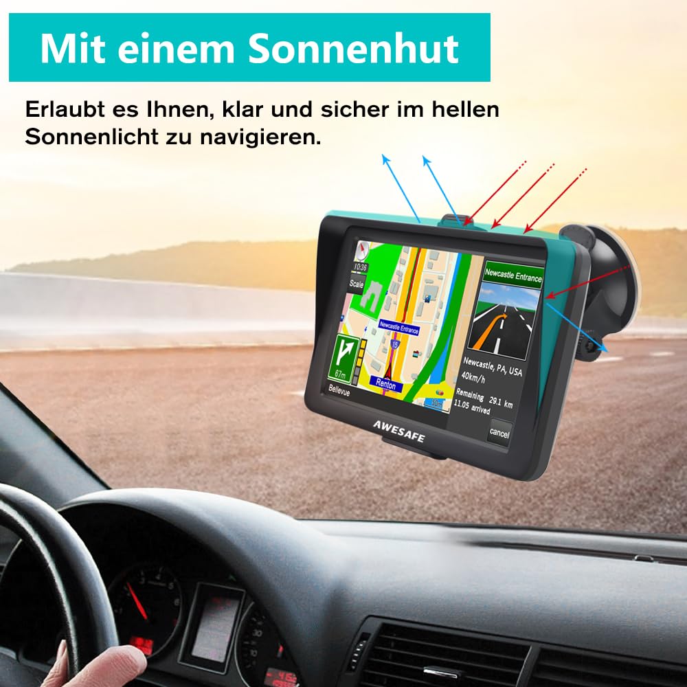 AWESAFE Navigationsgeräte für Auto, 7 Zoll Touchscreen, 2023 Europa Karten unterstützt lebenslang kostenloses, GPS Navigation für Auto PKW KFZ LKW
