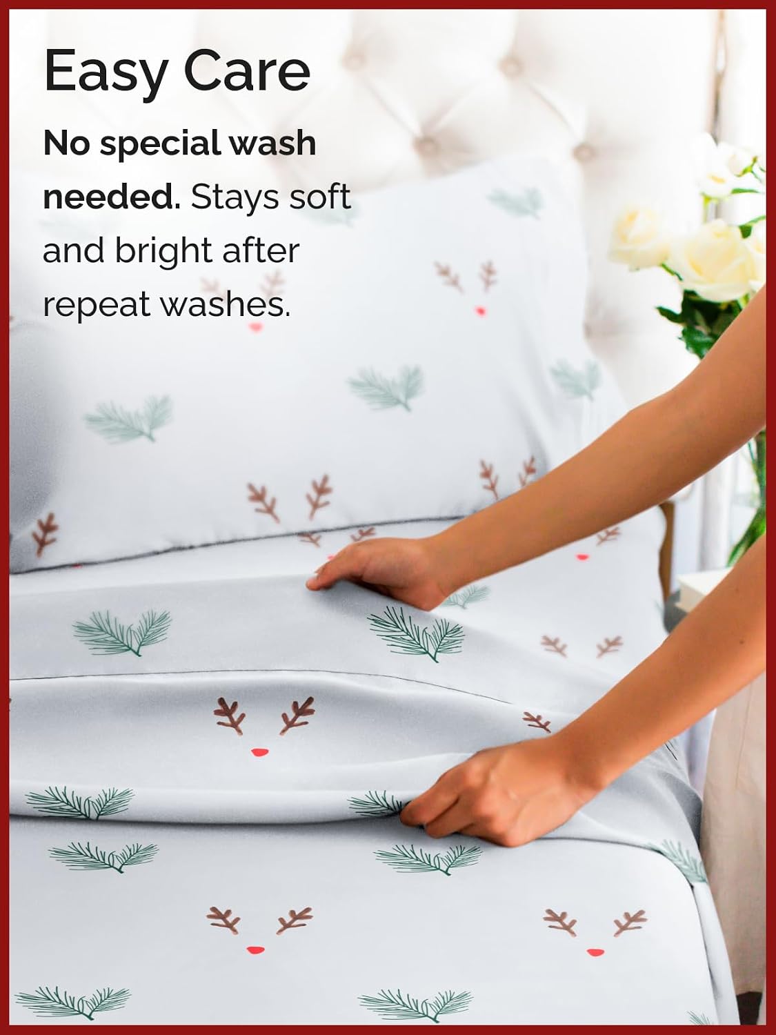 Queen Mistletoes Sheet Set - Holiday Xmas Pattern Bedding Set - Deep Pockets - Snug Fit - 4PC - Wrinkle Free & Easy Care - Comfy, Cozy Festive Winter - Holiday Sheets for Women, Men, Kids & Teens