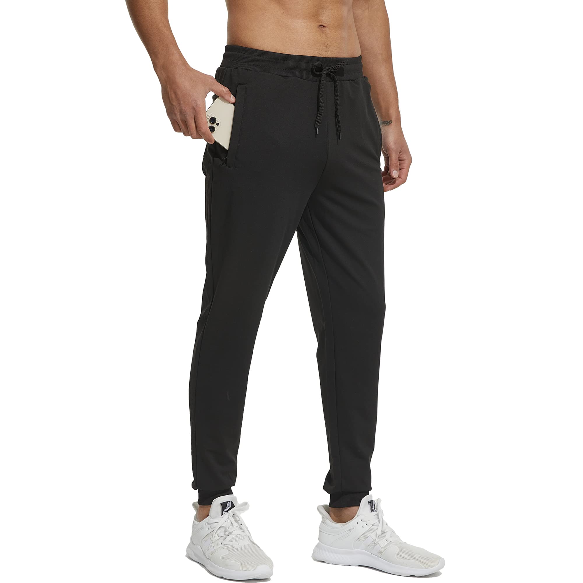 frueoMen's Golf Pants with Zip Pocket Slim Fit Joggers Elastic Waist Sweatpants for Men Athletic Pants for Workout, Jogging