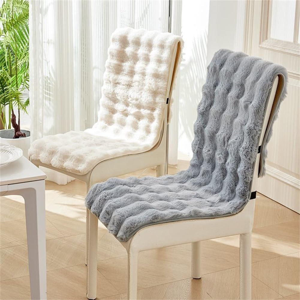 Srutirbo 2 Pack Faux Rabbit Fur Chair Covers - Soft Fluffy Office Chair Cushion with Non-Slip Elastic Band, Machine Washable Dorm Desk Chair Cover for Winter Seat Pad (Beige, 21.7 * 53.1inch)
