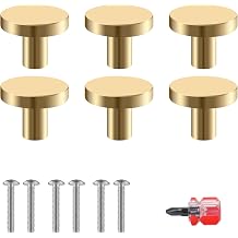 6PCS Round Gold Brass Drawer Knobs, Door Knobs, Gold Handles