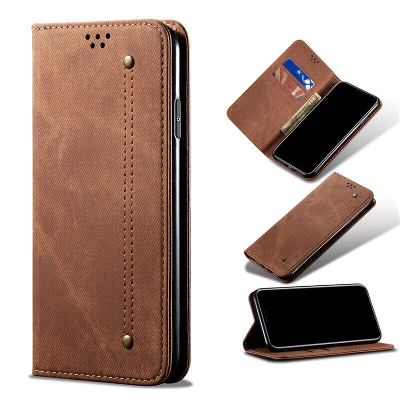 Étui cuir Moto Edge 50 marron clapet protection porte-carte