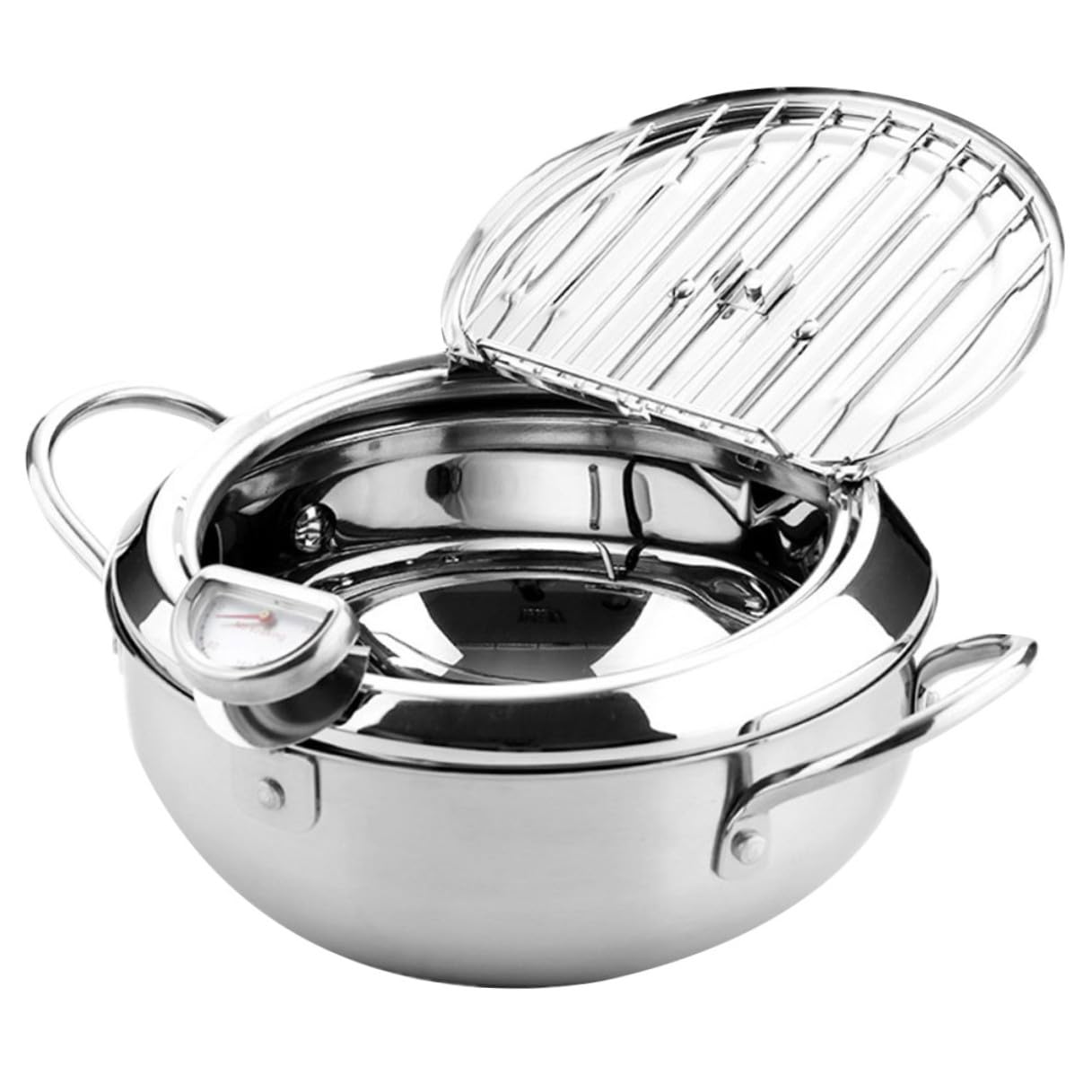 Hemobllo Freidora con Termómetro de Inoxidable Tapa Incluida Control de Temperatura para Cocina Casera Freidora Doméstica