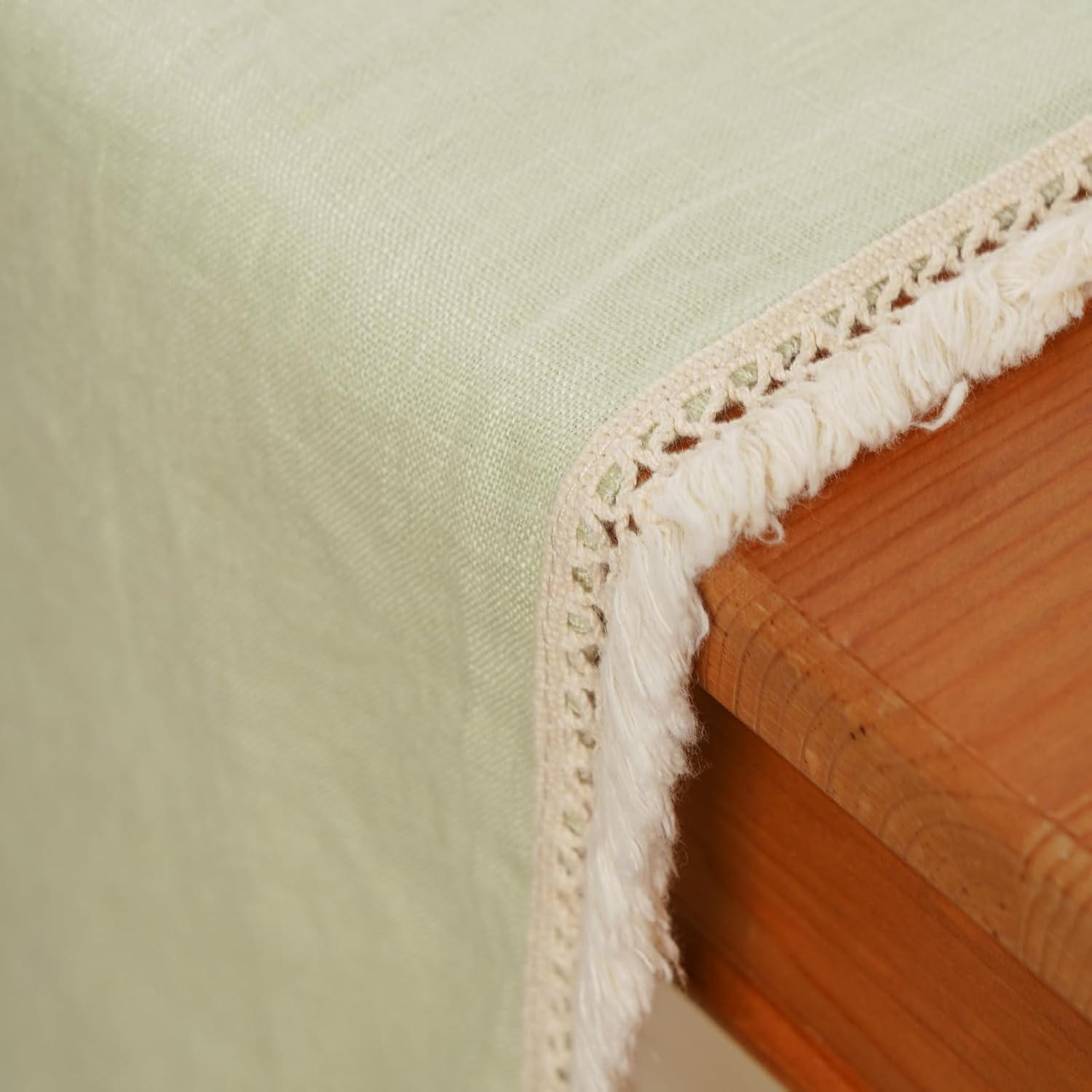 Table Runners 106 Inches Long with Fringe - 100% Pure Linen Natural Table Runner 14 X 106 Inch for Wedding,Farmhouse,Party,and Spring,Summer - Machine Washable (Green)