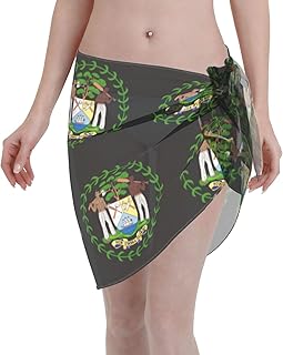Women Short Sarongs Beach Wrap Belize Emblem for Belizean Swimsuit Short Skirt Chiffon Scarf Black