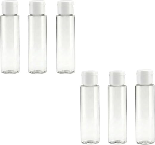 Hian Empty Clear Plastic Travel Bottles | 100ml, Pack of 6 (14x4 cm) | BPA-Free, White Flip Caps, Leakproof Design | Compa...