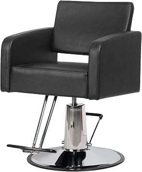 Buy-Rite Shelby Styling Chair for Salons - Black Vinyl, Extra-Wide Seat, European Design, Rounded Arms, Padded Lumbar Support - Professional Hair Stylist Chair, Easy to Clean, 18.5" D x 25" W x 40" H