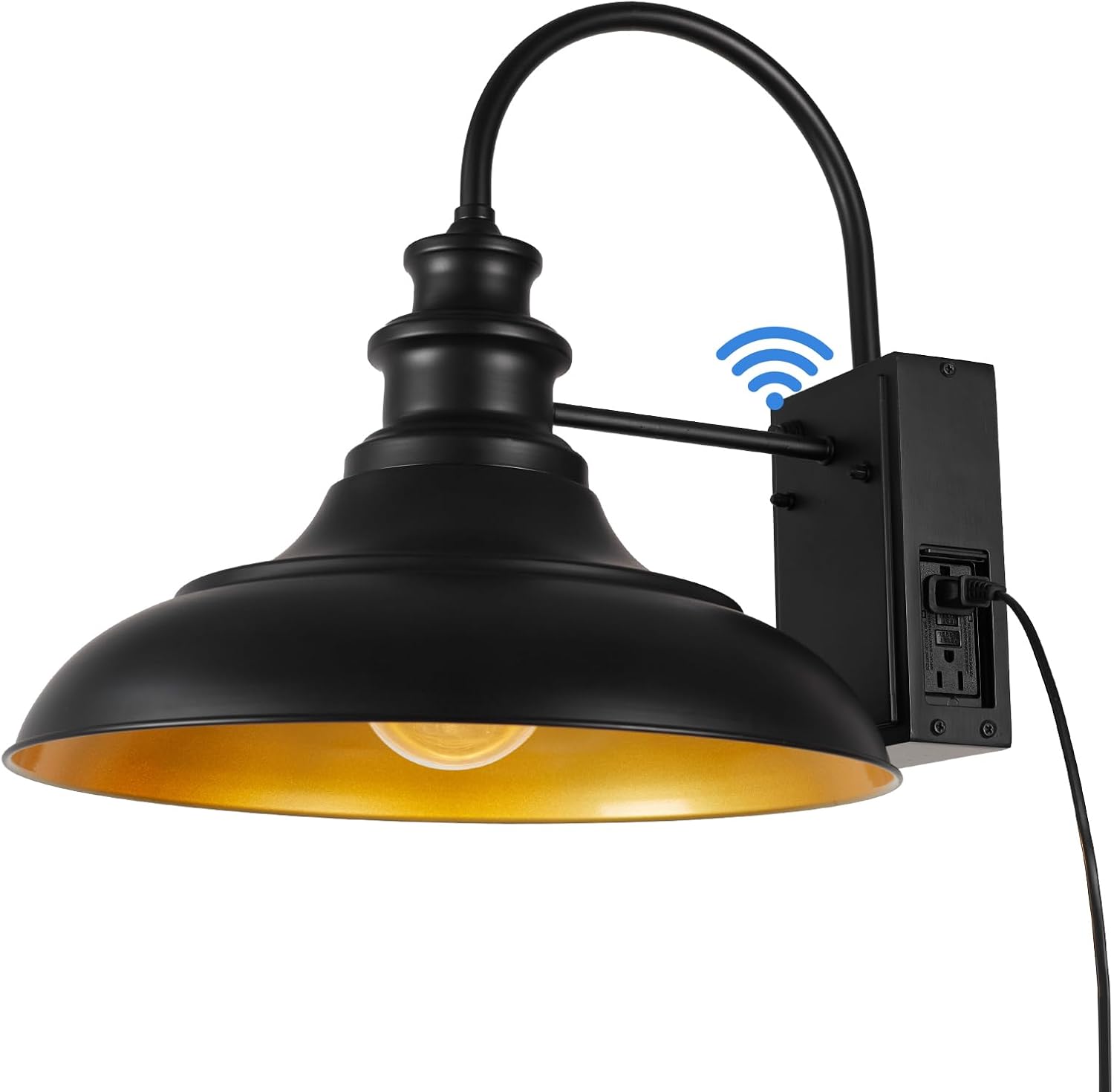 Dusk to Dawn Sensor Outdoor Barn Light with GFCI Outlet, 16 Inch Farmhouse Exterior Wall Sconce, Rustic Lighting Fixture, Industrial Wall Lantern for Garage Shed Patio, STRZ034L-W BK