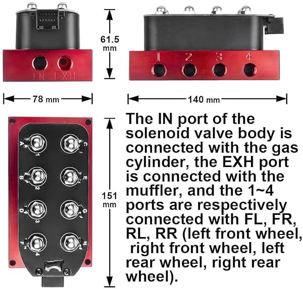 ZHSYMX 12V Solenoid 8-Valve Air Ride Suspension manifold valve Red with Control Panel Ship Type Switch, equipped with Five White display air pressure gauge(8-Valver+Controller+5 white pressure gauge) by ZHSYMX - Used condition - Image 7