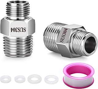2 Pack Rv Faucet Adapter, NPT 1/2" to 3/8" Reducer Faucet Supply Line Adapter, Stainless Steel 304 Compression Fitting for RV Kitchen Plumbing