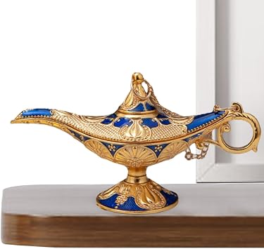 Aladdin Magic Lamp, Retro Metal Sculpture Wishing Light | Home Decoration Table Ornament Magic Party Halloween Birthday Gift Hmltd