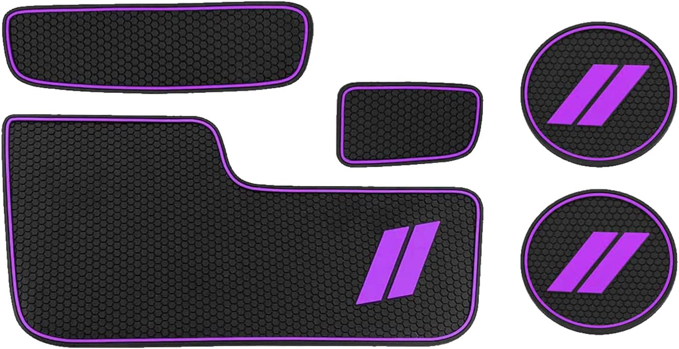 Anti-dust Custom Compatible for 2014-2020 Dodge Durango Cup Holder Insert & Center Console Shifter Liner Trim Mats | 5pc Custom Fit Non Slip Storage Bin Mat Set Interior Accessories - Purple