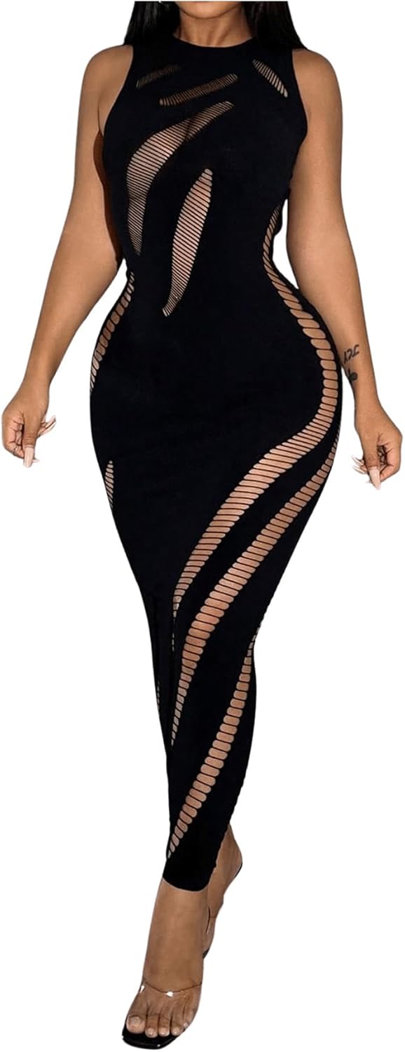 Floerns Women's Cut Out Ripped Sleeveless Tank Dress Club Party Bodycon Long Dress