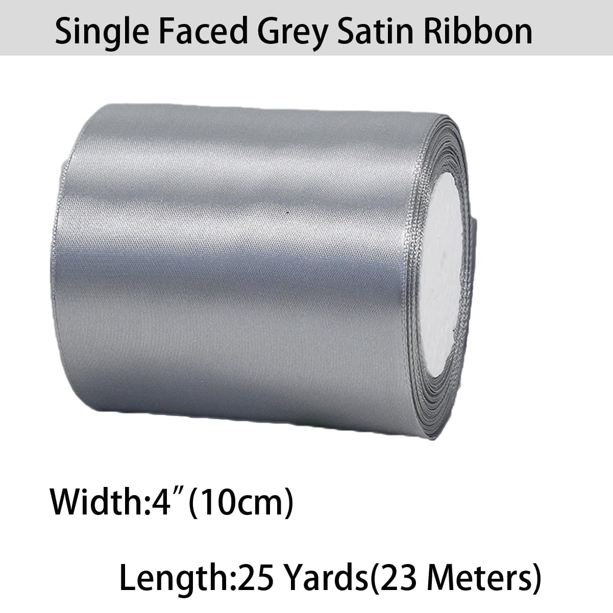 Cinta plateada de 4 pulgadas x 25 yardas, cinta de tela de satén gris para manualidades, envoltura de regalos, fabricación de lazos, coronas, ramos de flores, banda de silla, decoración de Navidad y