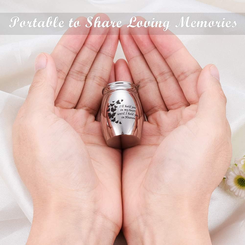 Small Urns for Human Ashes Stainless Steel 1.6” Mini Urns Keepsake with Butterfly-I'll Hold You in My Heart Until I Hold You in Heaven