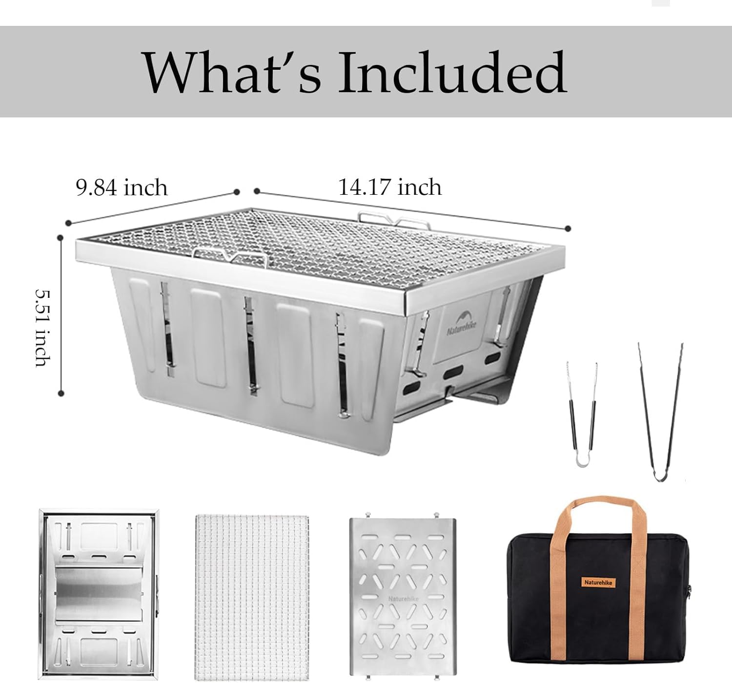 windhike Naturehike Portable Charcoal Grill, Folding Portable BBQ Charcoal Grill Compact Mini Smoker Small BBQ Grill for Garden Backyard Party Picnic Travel Outdoor Cooking Use(Small)