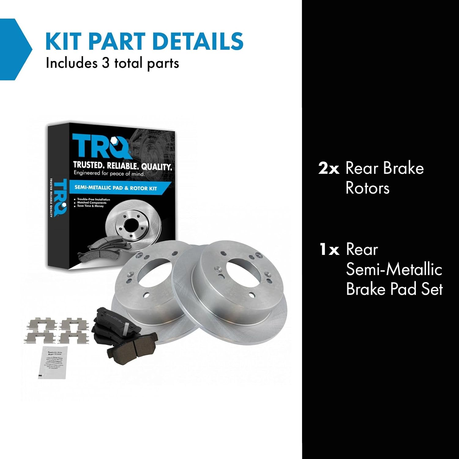 TRQ Rear Brake Pad and Rotor Set Semi Metallic Solid Rotors Compatible with 2006-2008 Hyundai Sonata 2005-2009 Tucson 2001 XG300 2002-2005 XG350 2006-2010 Kia Optima 2005-2010 Sportage